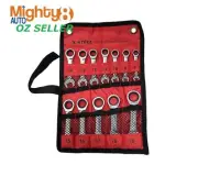 X-Steel Cr-V 12pc 8-19mm Chrome Stubby Ratchet Combination Ring Open Spanner Set