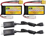 2PCS 3S Lipo Battery 11.1V 2000mAh 35C with XT60 Plug and USB Charging Cable Suitable for RC Car, Truck, RC Ship, RC Drone Quadcopter Helicopter, FPV Drone