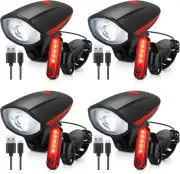 4 Sets Bright LED Bike Light Set USB Rechargeable Bicycle Front Headlight Back T