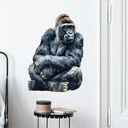 RoyoLam Cool Sitting Gorilla Wall Decal Nursery Animal Wall Sticker Removable Peel and Stick Wall Art Decor for Kid Baby Classroom Preschool Living Room Playroom Bedroom School