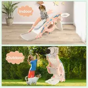Costway4-in-1 Kids Slide Rocking Toy Toddler Slide with Rocking Horse and Basketball Hoop-Pink