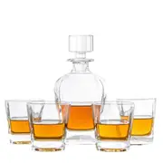 5pc Novare Soda Lime Glass Oval Whiskey Decanter w/ Drinking Glass Set Clear