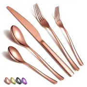 Silverware Set 20 Pieces Stainless Steel Copper Flatware Set Titanium Plating Ro