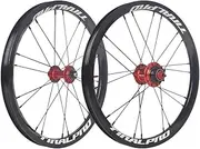 412 305 Bike Wheelset V Brake 14 16 Inch Front Rear Wheels BMX Folding Bike 9T Sprocket Single Speed Bearing Hubs (Color : Black-Red, Size : 14inch)