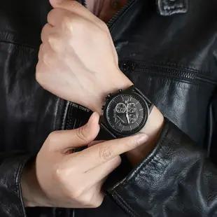 Armani Exchange | A|X系列 黑色 咖色真皮錶帶三眼計時 AX1732