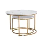 Nesting Coffee Table Set of 2 Round Coffee Table 700 mm (White & Gold)