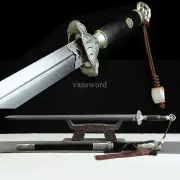 Damascus Folded Steel Chinese Jian 宋剑 Brass Sword Ebony Sheath Sharp for Display