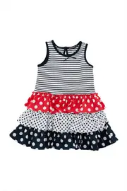 Dotted & Striped Frill Dress--PAP-11214