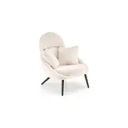 Morgan Armchair in Boucle Fabric in White and Black Metal Powdercoated Legs with Cushion
