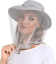 Mosquito Head Net Sun Hat, Light Gray, Light Gray, Large