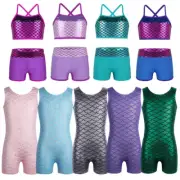 Kids Gymnastics Unitards Ballet Dance Leotard Mermaid Scales Jumpsuit Dancewear