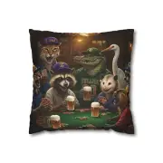Funny Animal Poker Night Pillowcase - Spun Polyester Square Cushion