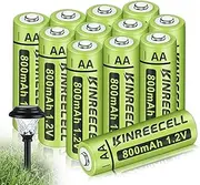 KINREECELL Rechargeable AA Batteries, Ni-MH Double A Solar Batteries High Capacity 1.2V Pre-Charged for Outdoor Solar Lights, String Lights，Pathway Lights(AA-800mAh-12pack)