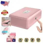 Pink Portable Fingerprint Lock Box with Rechargeable Battery - Quick Access Safe