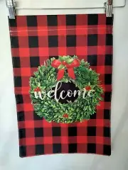 Christmas Wreath Welcome Burlap Garden Flag Home Decor 12" X 18" Double Sided