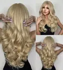 Synthetic Hair Natural Cosplay Party Wig With Fringe Long Wavy Blonde