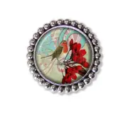 Lovely Sparrow Bird in red florals Handmade Pearl BROOCH pin Jewelry