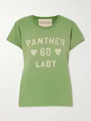 [Valentino Garavani] Valentino Garavani - Panther 60 Lady Printed Appliquéd Cotton-jersey T-shirt - Green - medium medium Green