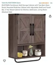 Farmhouse Wall Storage Cabinet With Barn Doors Adjustable Shelf With Towel Bar