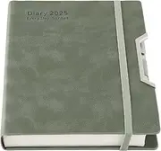 Academic Diary 2025,Diary 2025 Day Per Page, Hardcover Organized from Jan 2025 to Dec 2025, Agenda A5 Daily Monthly Planner with Monthly Tabs, Inner Pocket,Pen (Green)