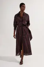 Petite Premium Cotton Tailored Belted Shirt Maxi Dress