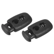 10pcs Plastic Cord Locks Double Hole Spring Toggle Stopper Cord Fastener Black