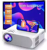 4K Projector 5G WiFi Bluetooth 32000LM 1080P HD Movie Home Theater+120" Screen