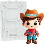 Cowboy Fondant Silicone Mold 3" Boy for Cake Decoration, Hat Cupcake Topper, Clay Crafts