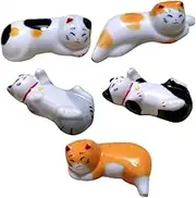 HEALLILY 5pcs Cat Ceramic Chopstick Rests Cute Cartoon Style Utensil Holders for Home Office Restaurant and Cafe Lightweight Table Fork and Spoon Rests Design