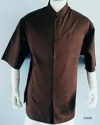 在飛比找Yahoo!奇摩拍賣優惠-CN006咖啡色中山立領單排扣短袖廚師服