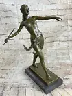 Art Deco Nude Female Gilt Diana Hunter Huntress Bronze Sculpture Nude Decor