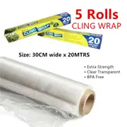 5 Roll HeavyDuty Cling Wrap Kitchen Fresh Food Storage Clear Foil Film Dispenser