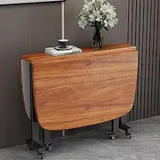 Folding Table Dining Wood Rectangular Dining Table, Extendable Kitchen Table, Space Saving Adjustable Drop Leaf Table with Moveable Wheels for Small Space (Color : A, Size : (120 * 70cm))