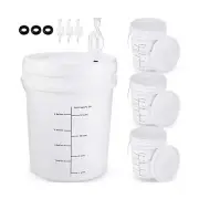 4 Pcs White 6.5 Gallon Fermentation Bucket with Twin Bubble Airlock Grommets ...