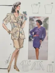Vtg Burda Couture 4814 Sew Pattern Draped Top Skirt Blazer Cropped Jacket 8-18