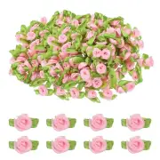 500 Pcs Mini Ribbon Roses Flowers Bows for Crafts, 15mm/0.6" Dia, Pink