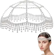 [GORGECRAFT] Rhinestone Headpieces Vintage Crystal Head Chain Wedding Bridal Flapper Headband Beaded Caps Roaring 20s Hair Jewelry Silver Boho Hair Accessories for Women Party Nightclub Prom Costume