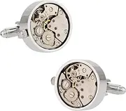 [Cuff-Daddy] Working Silver Watch Movement Steampunk Cufflinks with Presentation Box