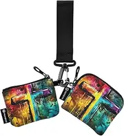 [XYMZR] Mini Zip Around Wristlet keychain Wallet Colorful Cross Watercolor for Women Personalized Pattern Detachable Dual Pouch Wristlet Portable Wallet Phone Coin Purse, Multi-colored, One Size