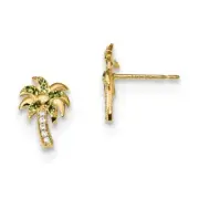 14k 14kt Yellow Gold Madi K Green & Clear CZ Palm Tree Post Earrings 11.2 mm