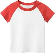 [Generic] Top Boys Age 8 Boys Girls Color Block Short Sleeve Crewneck T Shirts Tops Tee Clothes for Children 5t Undershirts Boys (Red, 5-6 Years)