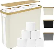 Toilet Paper Storage Basket with Lid Foldable Toilet Paper Roll Storage Box Multifunctional Toilet Paper Organizer for Bathroom (Beige)