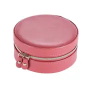 Portable Round Jewelry Storage Box Jewelry Finishing Box Small Earrings Ring Lipstick Storage Bag Suitable for Travel-Red