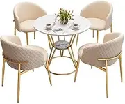 GUAWJRZDP Small Office Reception Room Club Table and Chair Set, Coffee Table and Chair Set, Round Office Table with Chairs Set of 4, Reception Table and Chairs, Save Space(Beige)