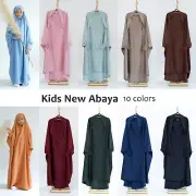 Ramadan Kids Girls Overhead Caftan Burqa Khimar Prayer Dress Muslim Abaya Kaftan