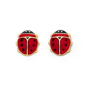 9ct Gold Red Enamel Ladybird Stud Earrings