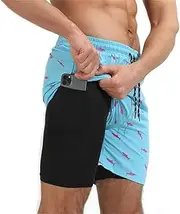 [Jopenope] Men's Quick Dry 4-Way Stretch Swim Trunks with Compression Liner - Summer Beach Shorts