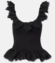 [Susan Fang] Susan Fang Ruffled cotton peplum top AU 10 black