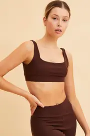 Brown Crop Top Square Neck Cotton Stretch - Size L, Women's Bra Crop Top