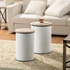 Rustic Storage Ottoman Seat Stool Farmhouse End Table Round Wood Lid Toy Box Bin